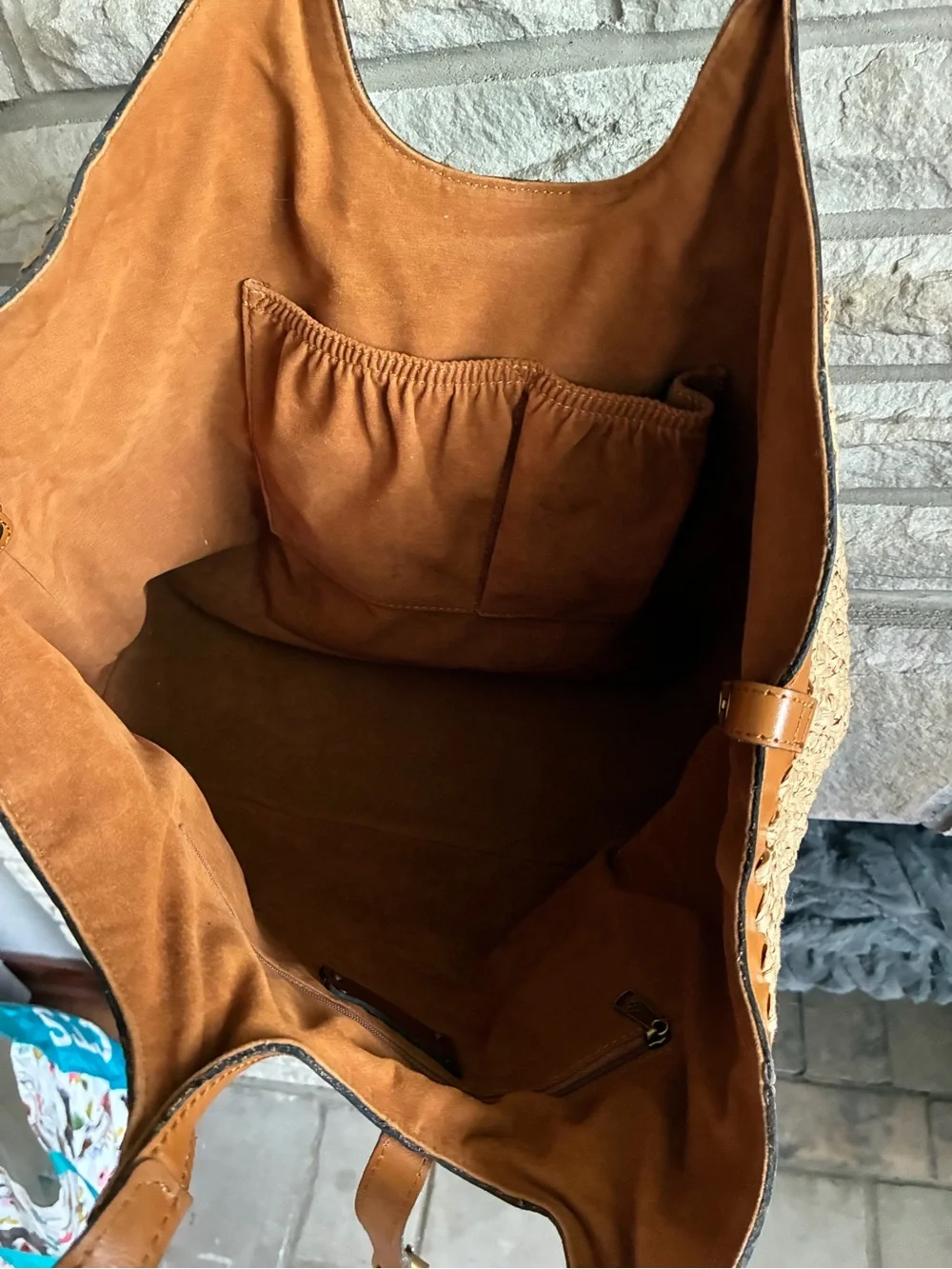 Patricia Nash Christiana Woven Satchel Tan with Leather Trim with dust bag. - Picture 6 of 15